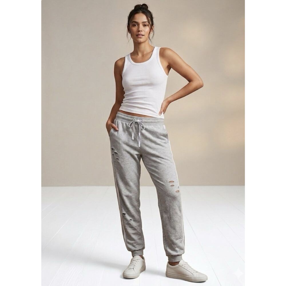 Kristin Nicole Distressed Gray Jogger Sweats Cozy Core Drawstring Athleisure M